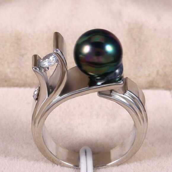 BLACK PEARL WEDDING RING - Picture 2 of 4